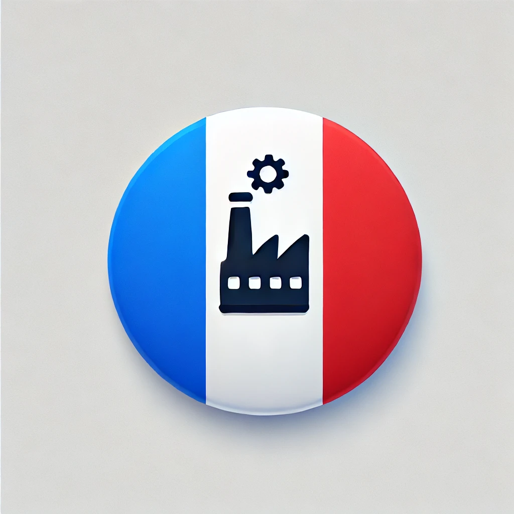 DALL·E 2024-10-30 16.46.10 - A small circular badge with a French flag theme. The badge should be divided horizontally into three stripes of blue, white, and red, representing the